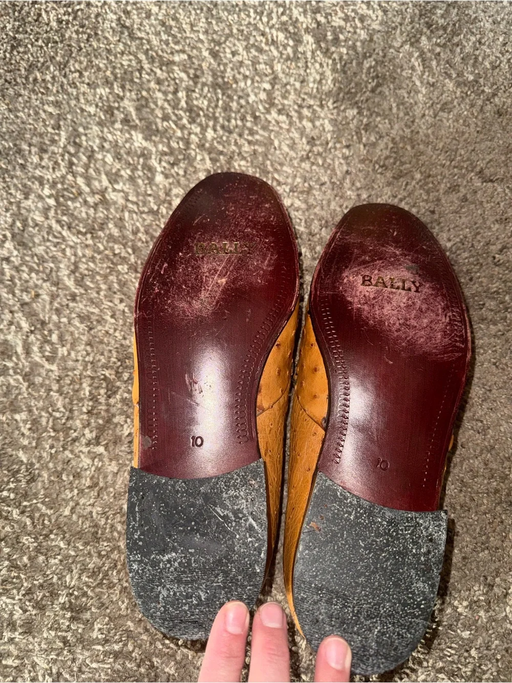 Bally of Switzerland genuine ostrich leather dress loafers.